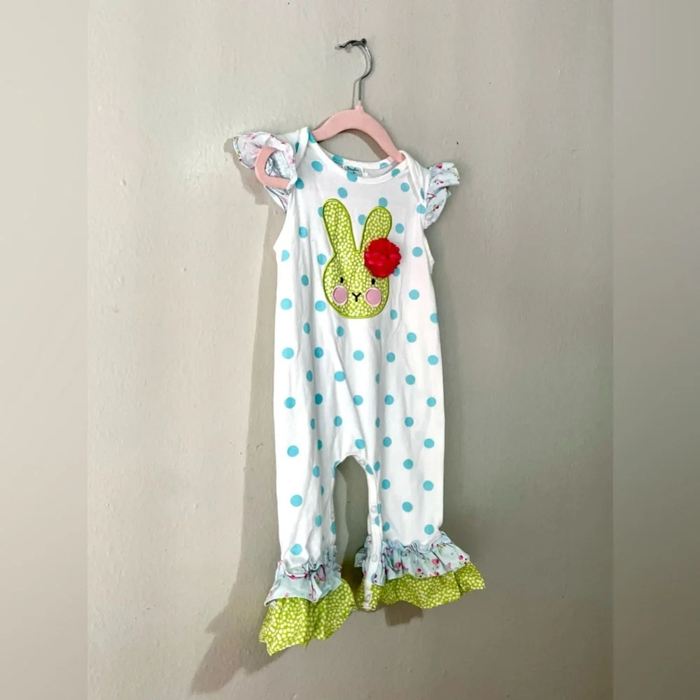 Peaches and Cream Easter Romper‎ Ruffles Bunny Size 18M
